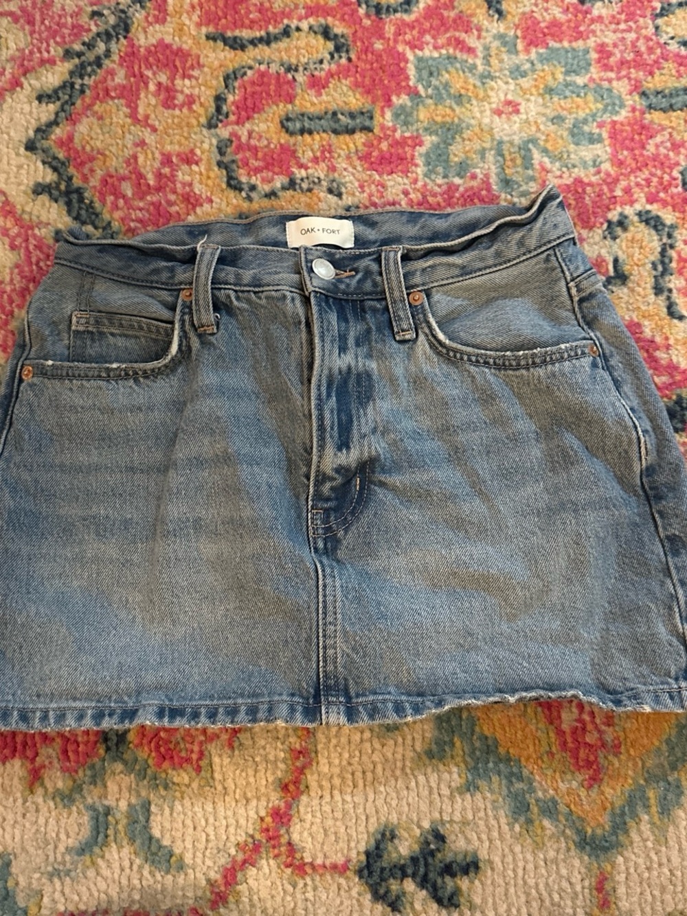 OAK + FORT Washed Blue Denim Mini Skirt